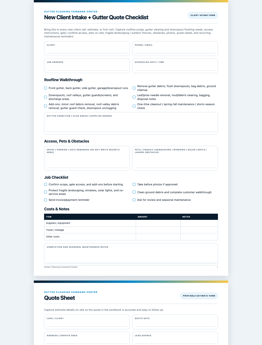 Gutter Cleaning client intake preview